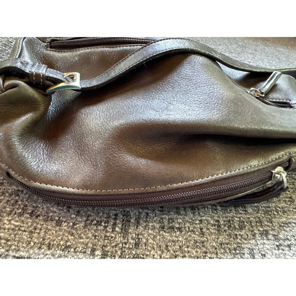 Tignanello Dark Brown Leather Sling Backpack Teardrop Triangle Bag Womens
